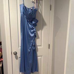 Mac Duggal Blue Draped Maxi Dress